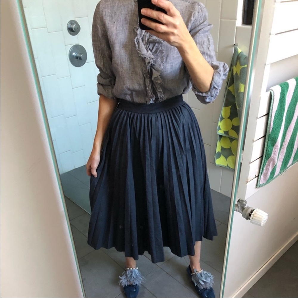 MSGM Denim Accordian Pleat Midi Skirt